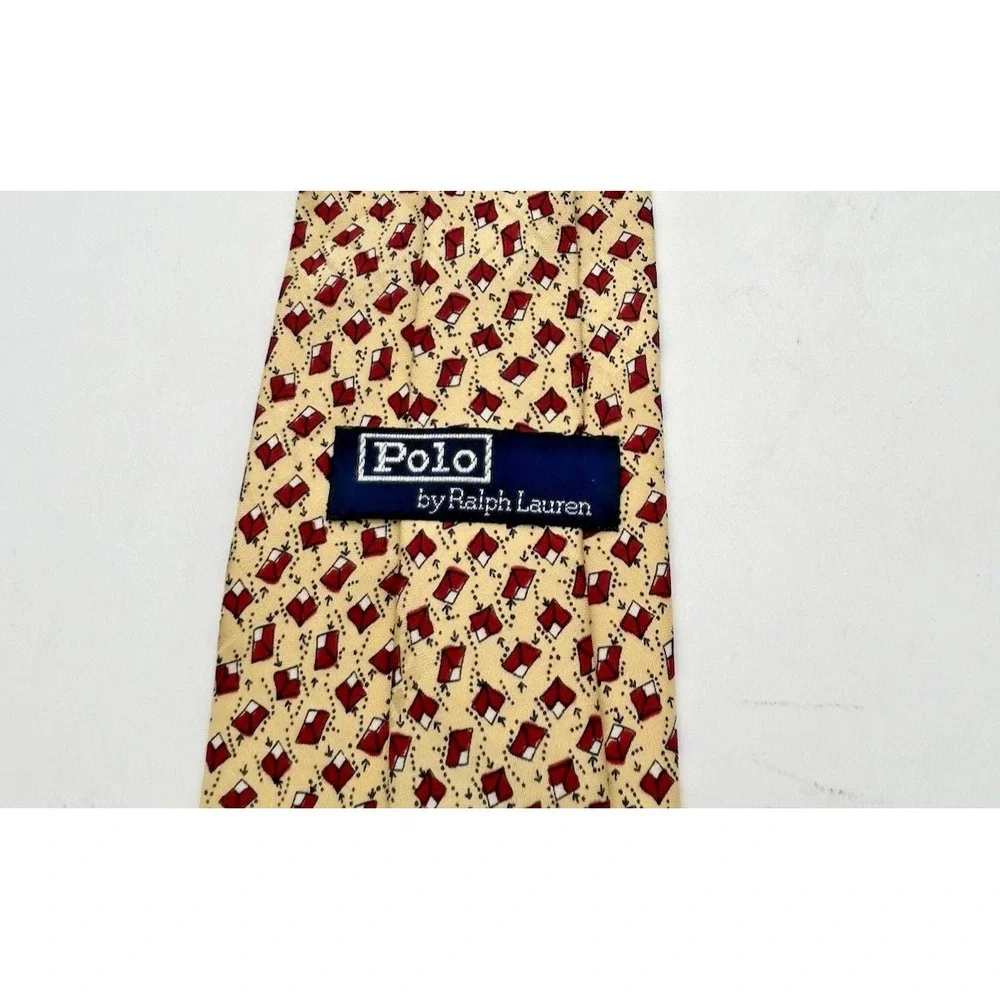 Vintage Polo‎ Ralph Lauren Mens Silk Tie Yellow Red Geometric Print Made in USA